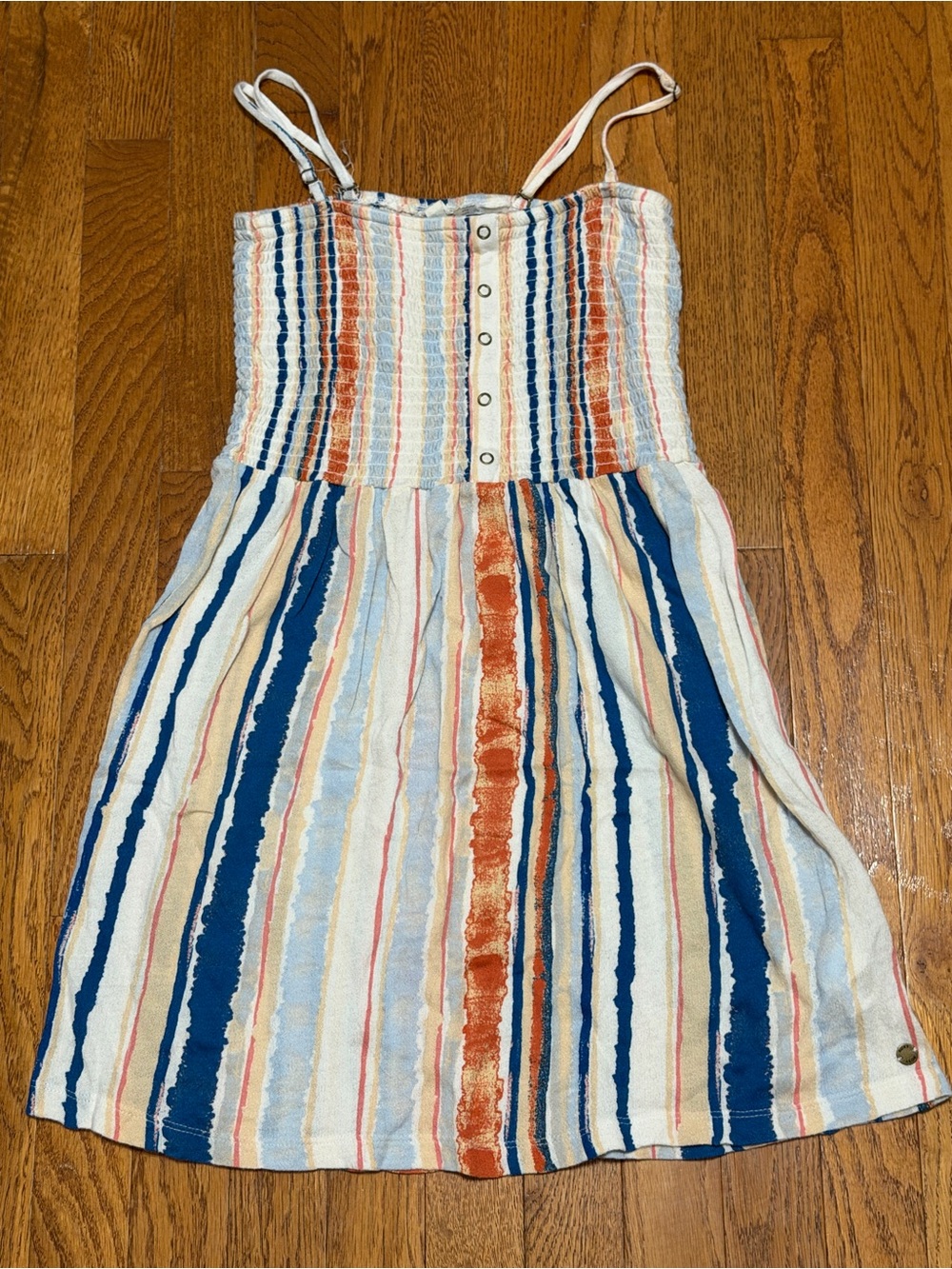 Roxy Striped Mini Dress Sundress Spaghetti Strap Medium